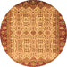 Round Machine Washable Oriental Orange Traditional Area Rugs, wshabs3217org