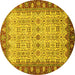 Round Machine Washable Oriental Yellow Traditional Rug, wshabs3217yw