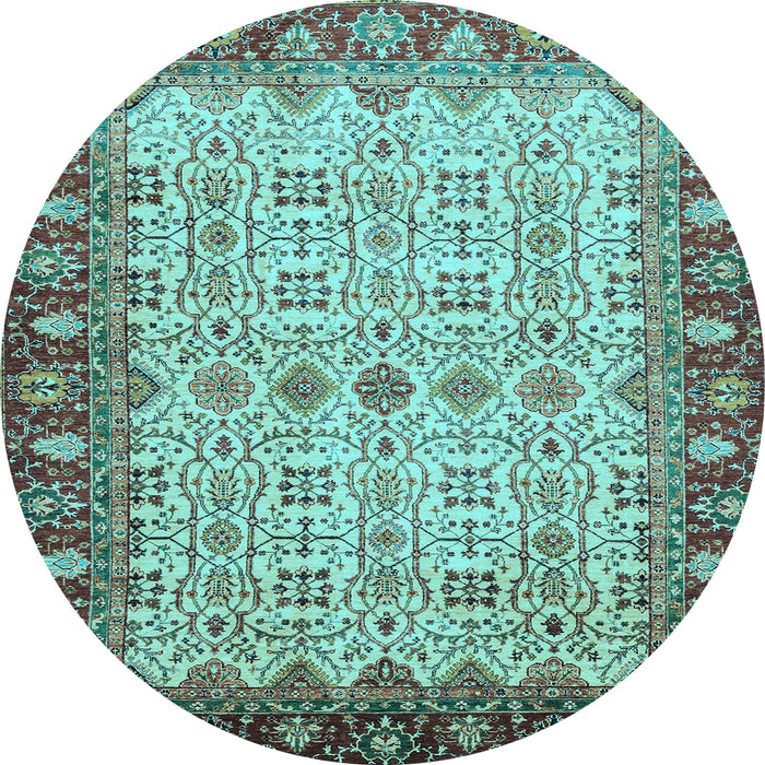 Round Machine Washable Oriental Light Blue Traditional Rug, wshabs3217lblu