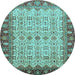 Round Machine Washable Oriental Light Blue Traditional Rug, wshabs3217lblu