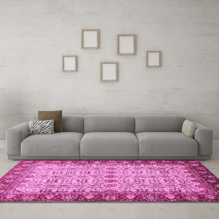 Machine Washable Oriental Pink Traditional Rug in a Living Room, wshabs3217pnk