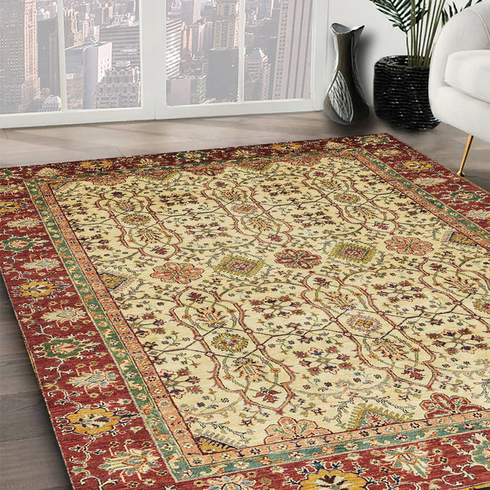 Abstract Saddle Brown Oriental Rug in Family Room, abs3217