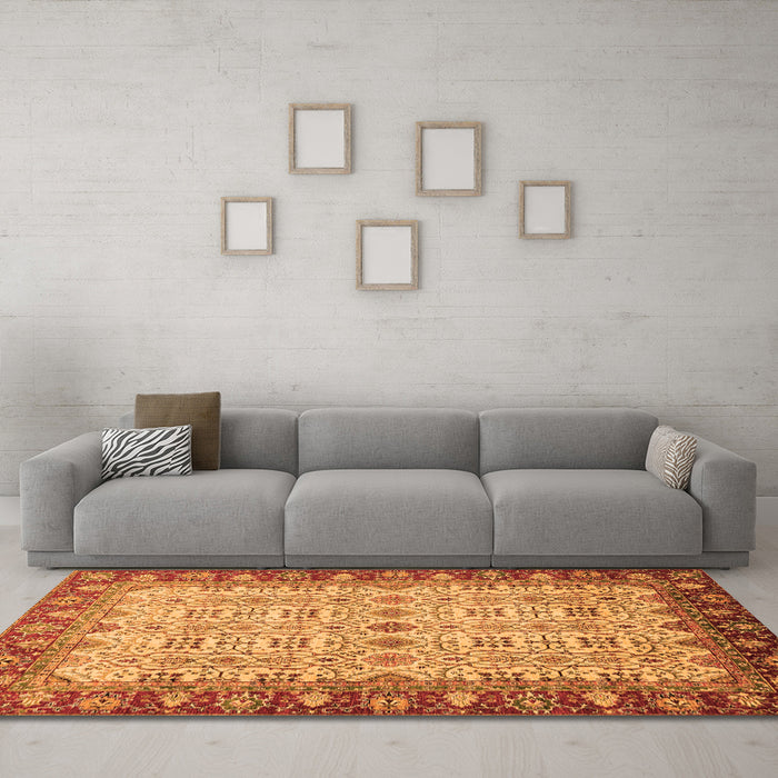 Machine Washable Oriental Orange Traditional Area Rugs in a Living Room, wshabs3217org