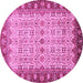 Round Machine Washable Oriental Pink Traditional Rug, wshabs3217pnk