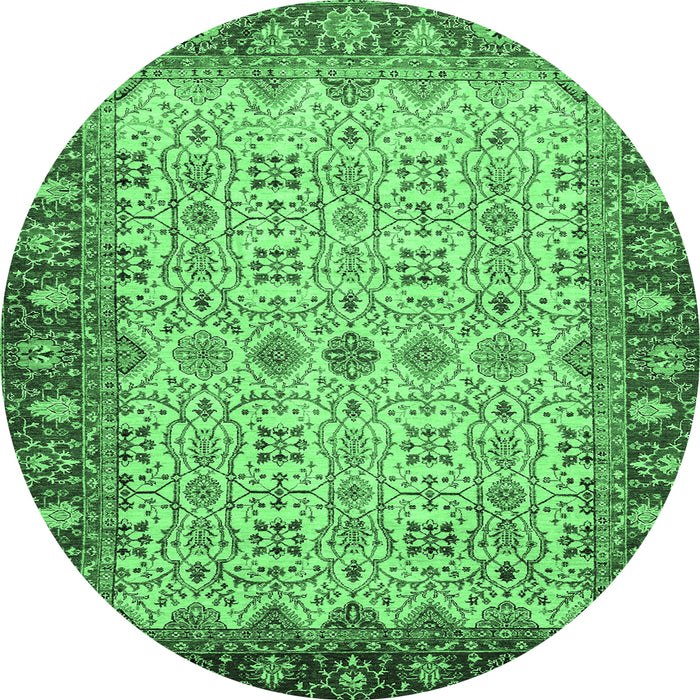 Round Machine Washable Oriental Emerald Green Traditional Area Rugs, wshabs3217emgrn