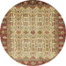 Round Machine Washable Abstract Saddle Brown Rug, wshabs3217