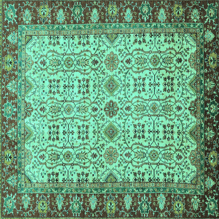 Square Machine Washable Oriental Turquoise Traditional Area Rugs, wshabs3217turq