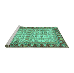 Sideview of Machine Washable Oriental Turquoise Traditional Area Rugs, wshabs3217turq