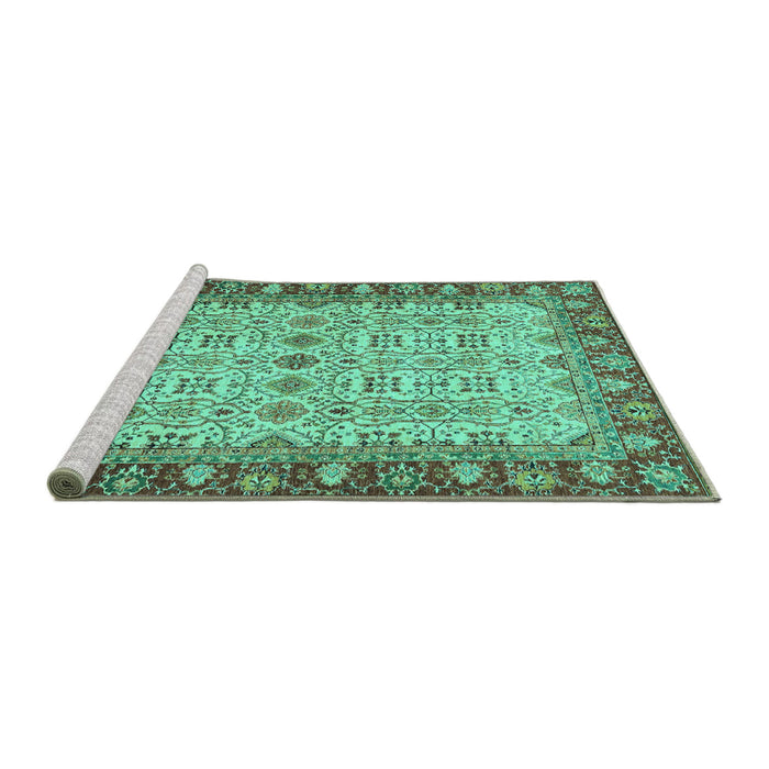 Sideview of Machine Washable Oriental Turquoise Traditional Area Rugs, wshabs3217turq