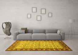 Machine Washable Oriental Yellow Traditional Rug in a Living Room, wshabs3217yw