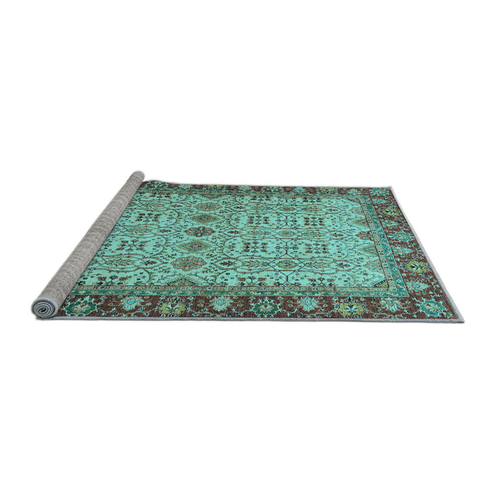 Sideview of Machine Washable Oriental Light Blue Traditional Rug, wshabs3217lblu