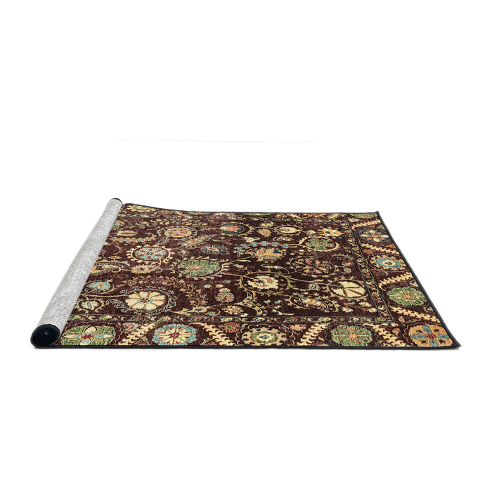 Sideview of Machine Washable Abstract Brass Green Rug, wshabs3218