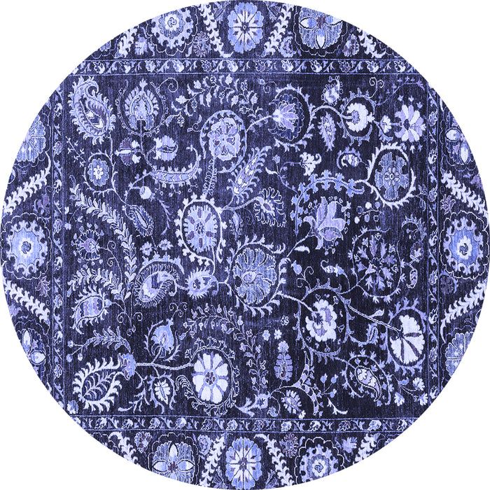 Round Machine Washable Oriental Blue Traditional Rug, wshabs3218blu