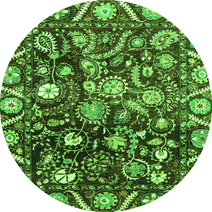 Round Machine Washable Oriental Green Traditional Area Rugs, wshabs3218grn