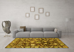 Machine Washable Oriental Yellow Traditional Rug in a Living Room, wshabs3218yw