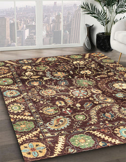 Abstract Copper Green Oriental Rug in Family Room, abs3218