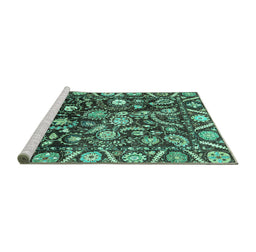 Sideview of Machine Washable Oriental Turquoise Traditional Area Rugs, wshabs3218turq