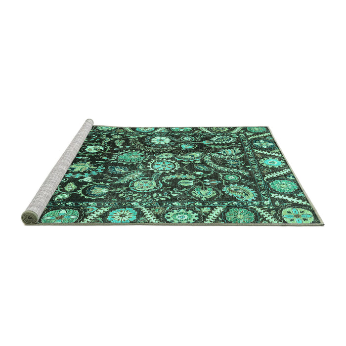 Sideview of Machine Washable Oriental Turquoise Traditional Area Rugs, wshabs3218turq