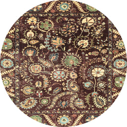 Round Abstract Copper Green Oriental Rug, abs3218
