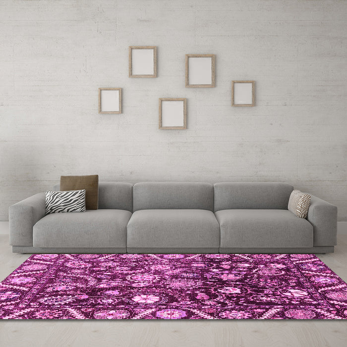 Machine Washable Oriental Pink Traditional Rug in a Living Room, wshabs3218pnk