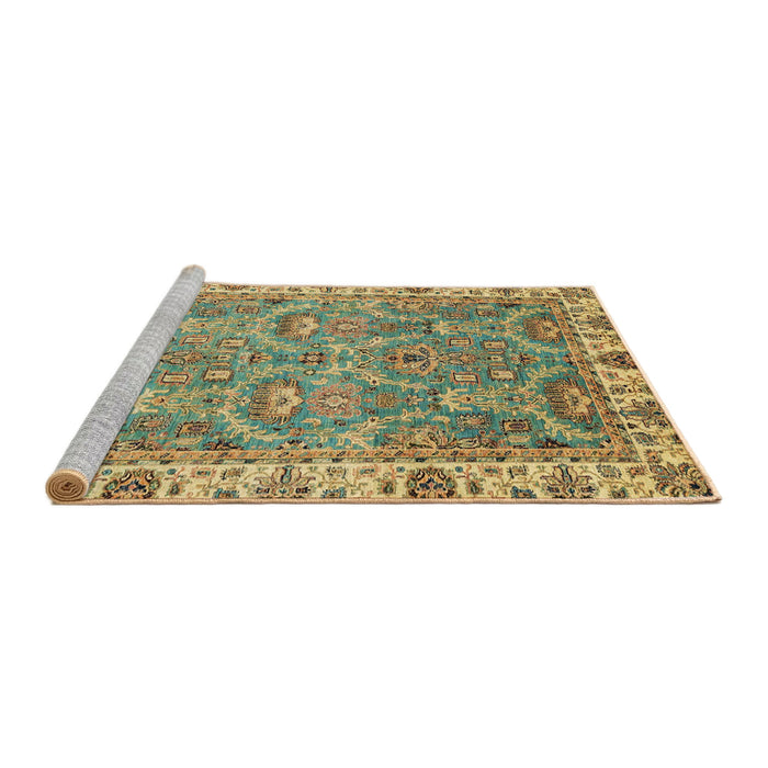 Sideview of Machine Washable Abstract Avocado Green Rug, wshabs3219