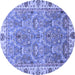 Round Machine Washable Oriental Blue Traditional Rug, wshabs3219blu