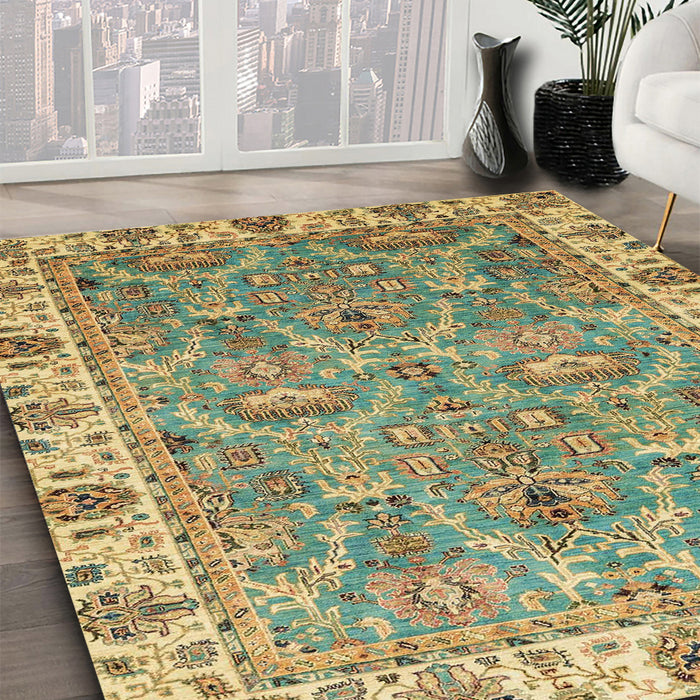 Machine Washable Abstract Avocado Green Rug in a Family Room, wshabs3219