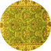 Round Oriental Yellow Traditional Rug, abs3219yw