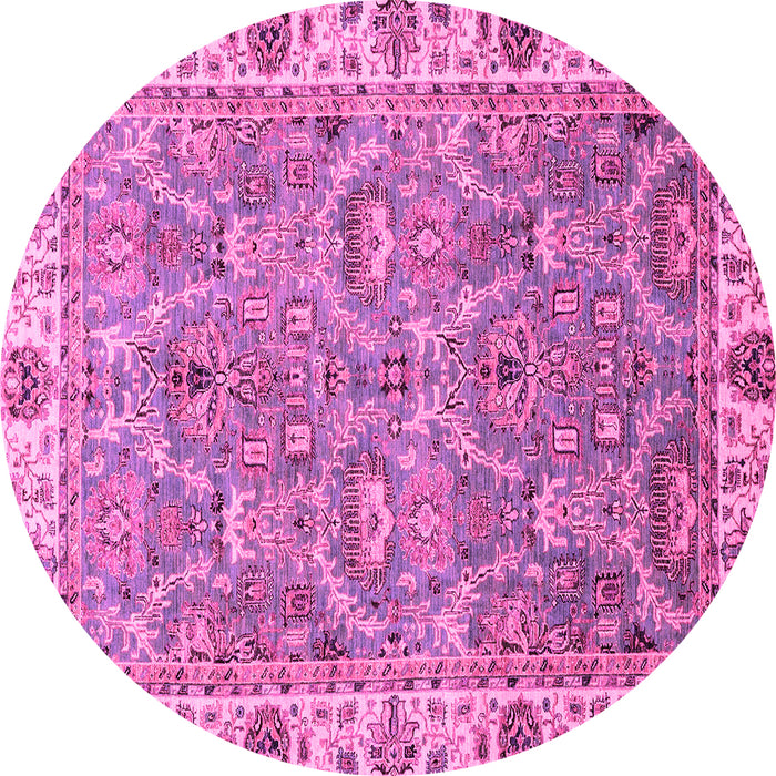 Round Machine Washable Oriental Pink Traditional Rug, wshabs3219pnk