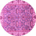 Round Machine Washable Oriental Pink Traditional Rug, wshabs3219pnk