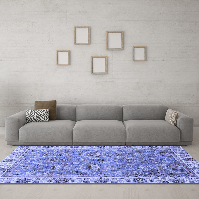 Machine Washable Oriental Blue Traditional Rug in a Living Room, wshabs3219blu
