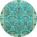 Round Oriental Light Blue Traditional Rug, abs3219lblu