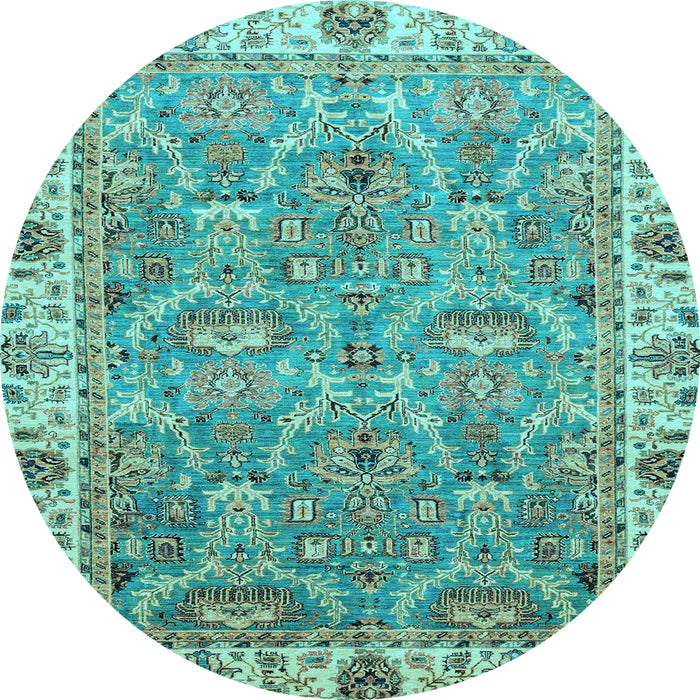 Round Machine Washable Oriental Light Blue Traditional Rug, wshabs3219lblu