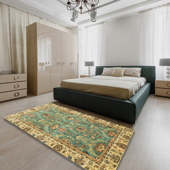Machine Washable Abstract Avocado Green Rug in a Bedroom, wshabs3219