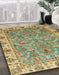 Abstract Avocado Green Oriental Rug in Family Room, abs3219