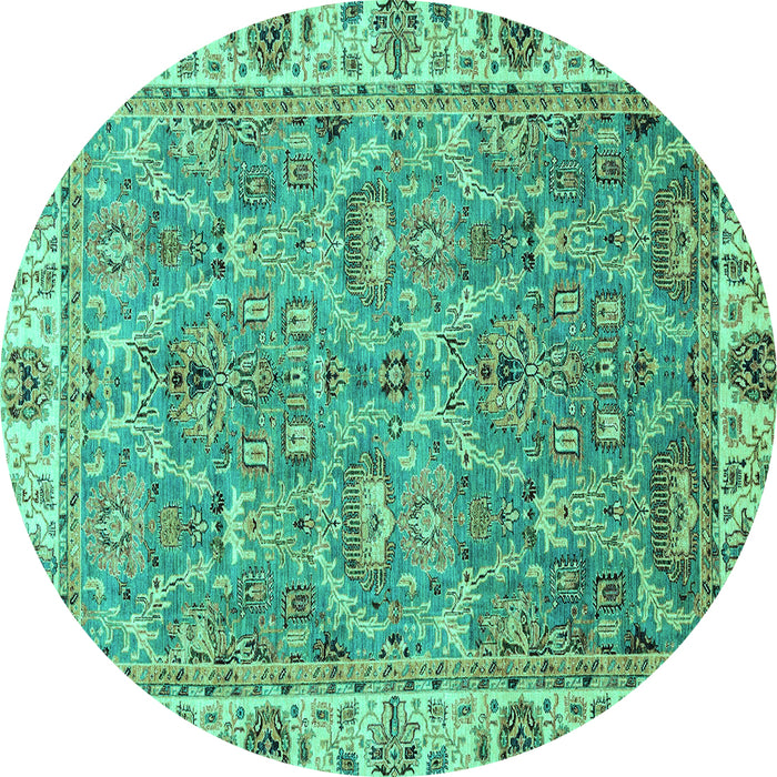 Round Machine Washable Oriental Turquoise Traditional Area Rugs, wshabs3219turq