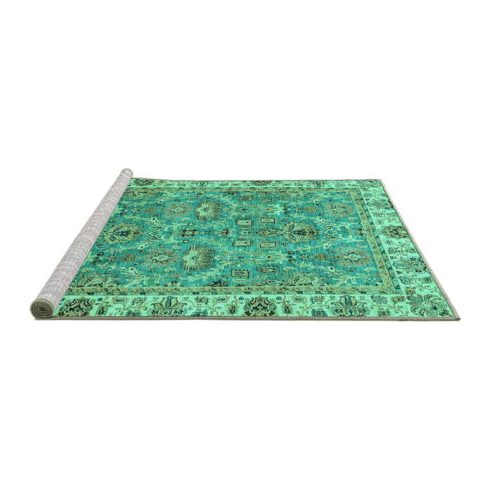 Sideview of Machine Washable Oriental Turquoise Traditional Area Rugs, wshabs3219turq