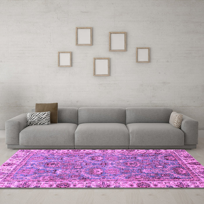 Machine Washable Oriental Purple Traditional Area Rugs in a Living Room, wshabs3219pur