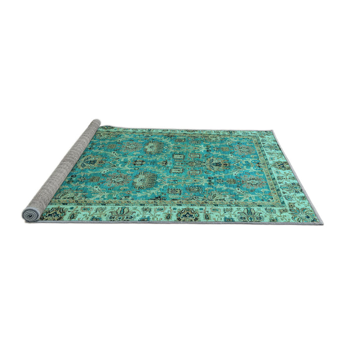 Sideview of Machine Washable Oriental Light Blue Traditional Rug, wshabs3219lblu