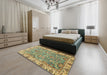 Abstract Avocado Green Oriental Rug in a Bedroom, abs3219