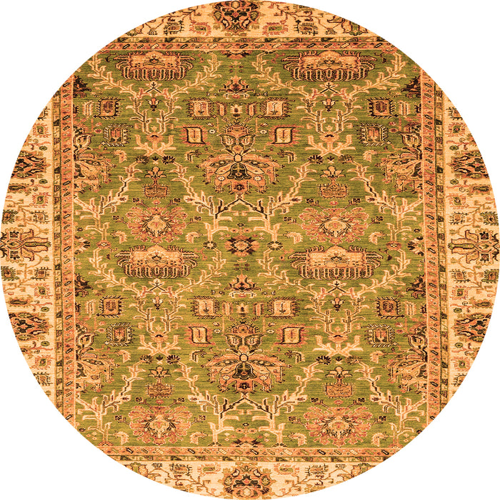 Round Machine Washable Oriental Orange Traditional Area Rugs, wshabs3219org