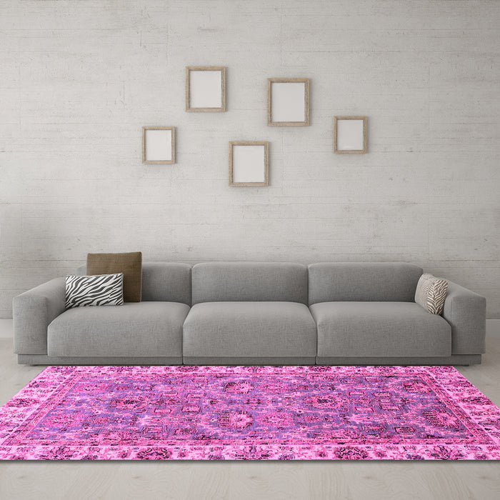 Machine Washable Oriental Pink Traditional Rug in a Living Room, wshabs3219pnk