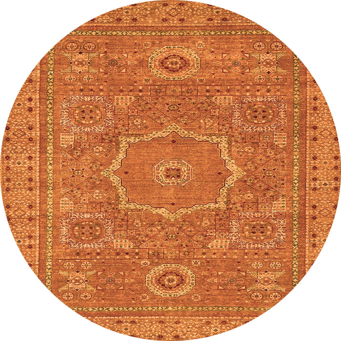 Round Machine Washable Abstract Orange Modern Area Rugs, wshabs321org