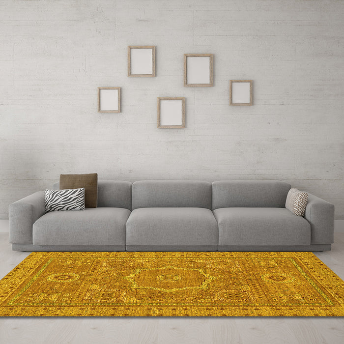 Machine Washable Abstract Yellow Modern Rug in a Living Room, wshabs321yw