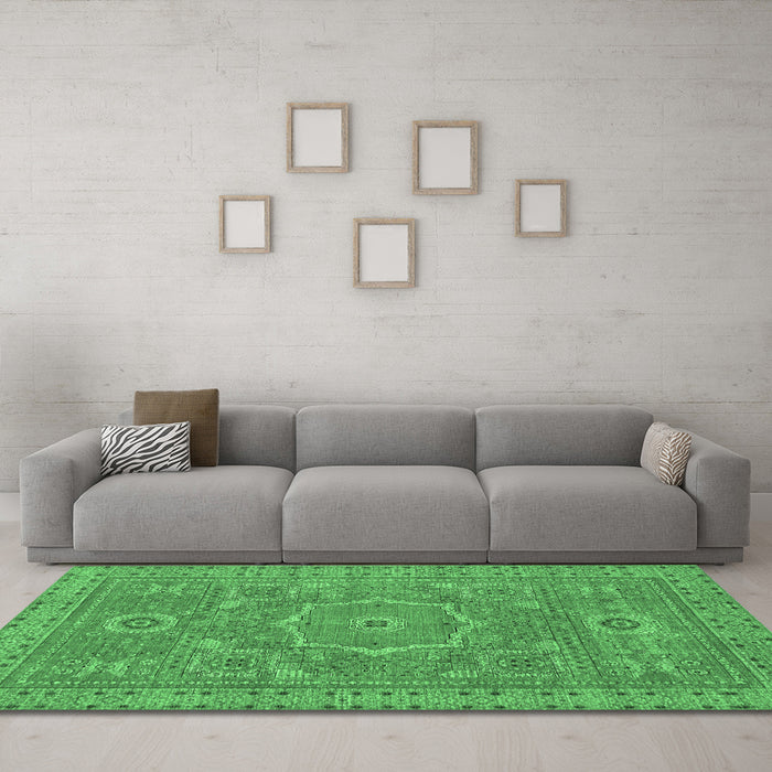 Machine Washable Abstract Emerald Green Modern Area Rugs in a Living Room,, wshabs321emgrn