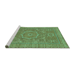 Sideview of Machine Washable Abstract Turquoise Modern Area Rugs, wshabs321turq