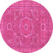 Round Machine Washable Abstract Pink Modern Rug, wshabs321pnk