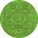 Round Machine Washable Abstract Green Modern Area Rugs, wshabs321grn