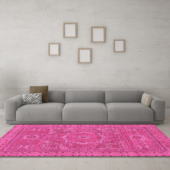 Machine Washable Abstract Pink Modern Rug in a Living Room, wshabs321pnk