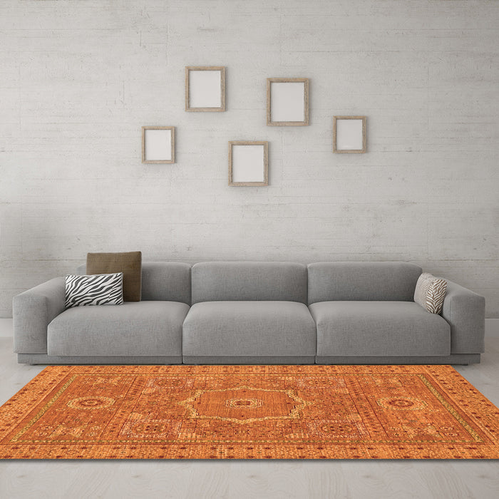 Machine Washable Abstract Orange Modern Area Rugs in a Living Room, wshabs321org